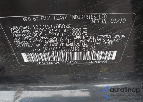 2010 Subaru Impreza 2.5I Premium из США, поврежденный, VIN JF1GH6B61AH816378